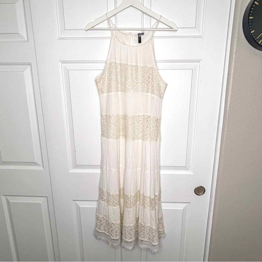 Kut from the Kloth Cream Lace Trimmed Midi Dress Halter Neck‎ Sleeveless 8